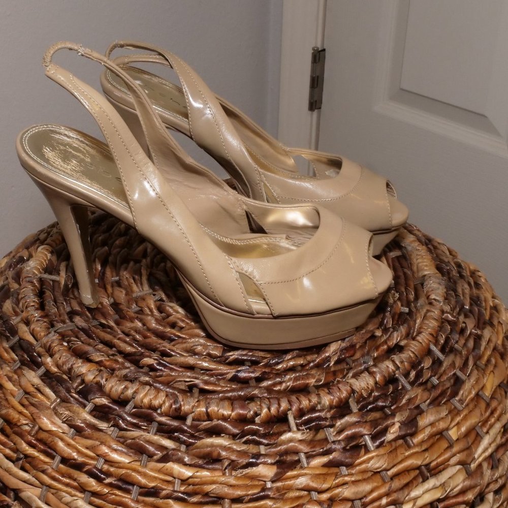 bebe strappy tan heels